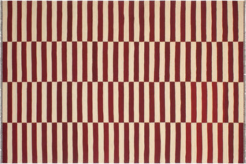 Flat Weave Kilim, Antique, Navaho, Vintage, Handmade, Modern Kilim Beige Red Hand-Woven Rectangle 100% Wool Area Rug 7 x 10
